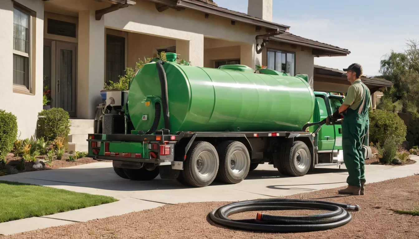Friendly septic provider pumping a home's tank in a sunny Hayward neighborhood